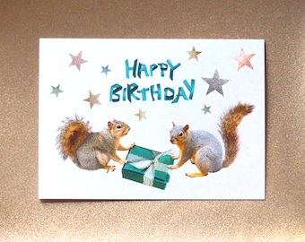 Squirrels with Stars Birthday Card