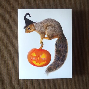 Witch Squirrel with Jack-o-Lantern Printable Halloween Card, Digital Squirrel Halloween Card image 2