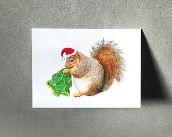 Squirrel Eating Cookie Funny Christmas Card