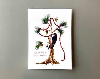Woodpeckers Christmas Card, Bird Holiday Card