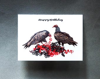 Vultures in Ribbon Pile Birthday Card