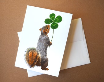 Squirrel Four Leaf Clover Card