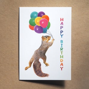 Standing Squirrel with Balloons Birthday Card