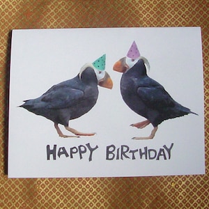 Cartão de aniversário imprimível dos Puffins da festa, cartão de aniversário digital do pássaro