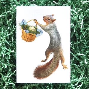 Carte de Pâques Écureuil avec panier de printemps