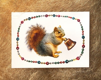 Squirrel with Bell Glittered Christmas Card