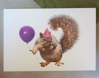 Squirrel Purple Balloon Printable Birthday Card