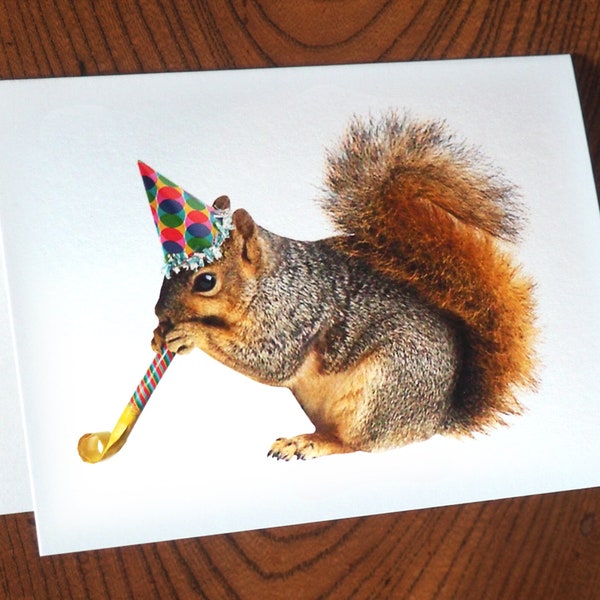 Squirrel with Party Blower Birthday Card