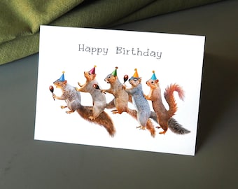 Dancing Squirrels Conga Line Birthday Card