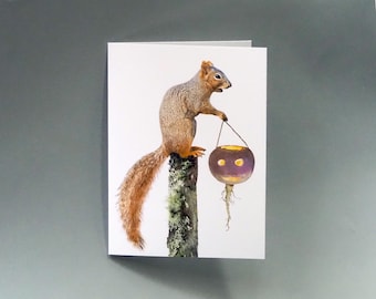 Squirrel with Turnip Jack-o-Lantern Card