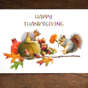 Carte de Thanksgiving Écureuils avec fruits et feuilles d'automne