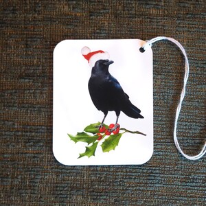 Santa Crow Gift Tags, 10 Bird Christmas Tags