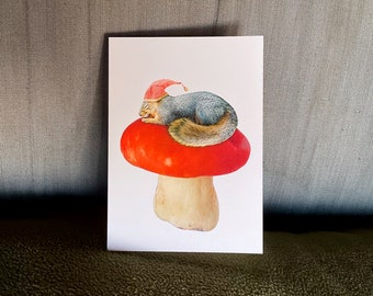 Sleeping Squirrel on Red Mushroom Card