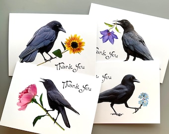 Crows with Flowers Thank You Cards, Boxed Set of 8