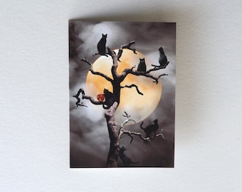 Black Cats in Tree Halloween Card