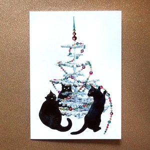 Carte Arbre de Noël scintillant Black Cats