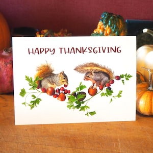 Carte de Thanksgiving Écureuils aux châtaignes et aux canneberges
