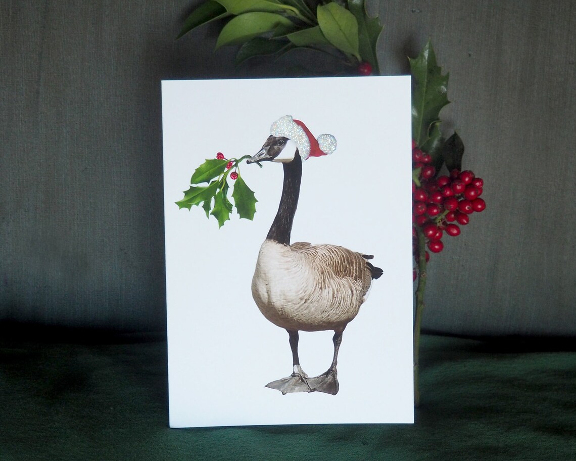 Christmas Goose Glitter Holiday Card Canadian Goose With Etsy UK