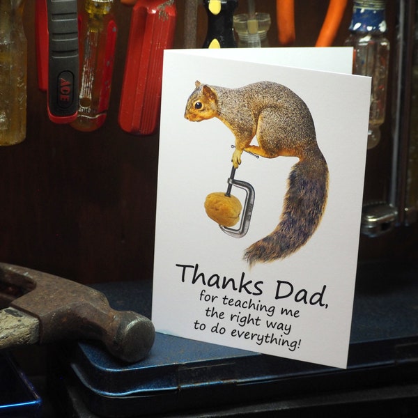 Squirrel Father's Dad Card, Squirrel with Nut in Vise Father's Day Card, Thanks Dad Card