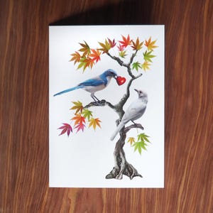 Tarjeta de aniversario con diseño de árbol de arce y corazón de Jay