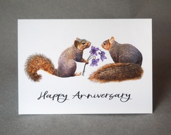 Squirrels with Violets Anniversary Card