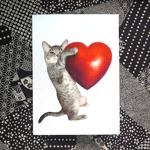 Carte de Saint Valentin Coeur Rouge Chat Tigré