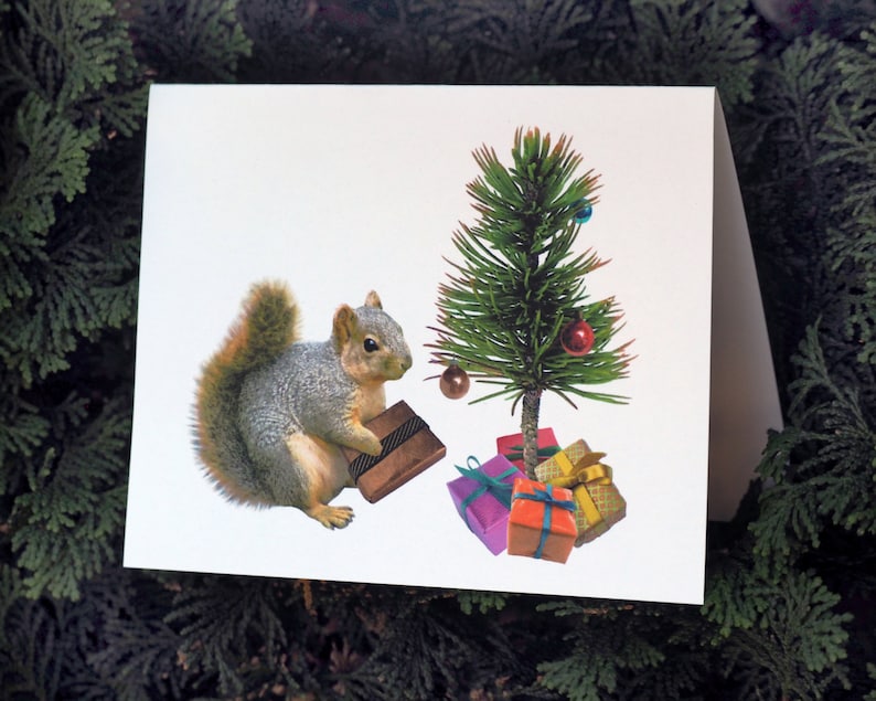 Squirrel Printable Xmas Card, Printable Squirrel with Minimal Xmas Tree Xmas Card graphic about Printable Photo Christmas Card titled Squirrel Printable Xmas Card, Printable Squirrel with Minimal Xmas Tree Xmas Card