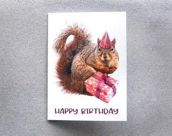 Squirrel with Pink Gift Glitter Birthday Card