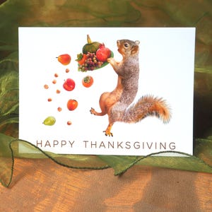 Carte de Thanksgiving - Écureuil renversant de la nourriture