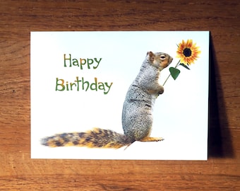 Squirrel Sunflower Birthday Card