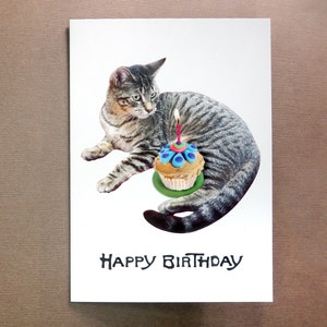 Carte d'anniversaire petit gâteau chaton tigré
