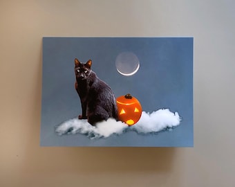 Black Cat Jack-o-Lantern New Moon Halloween Card