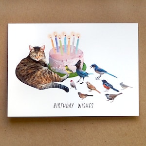 Cat, Cake and Birds Birthday Card