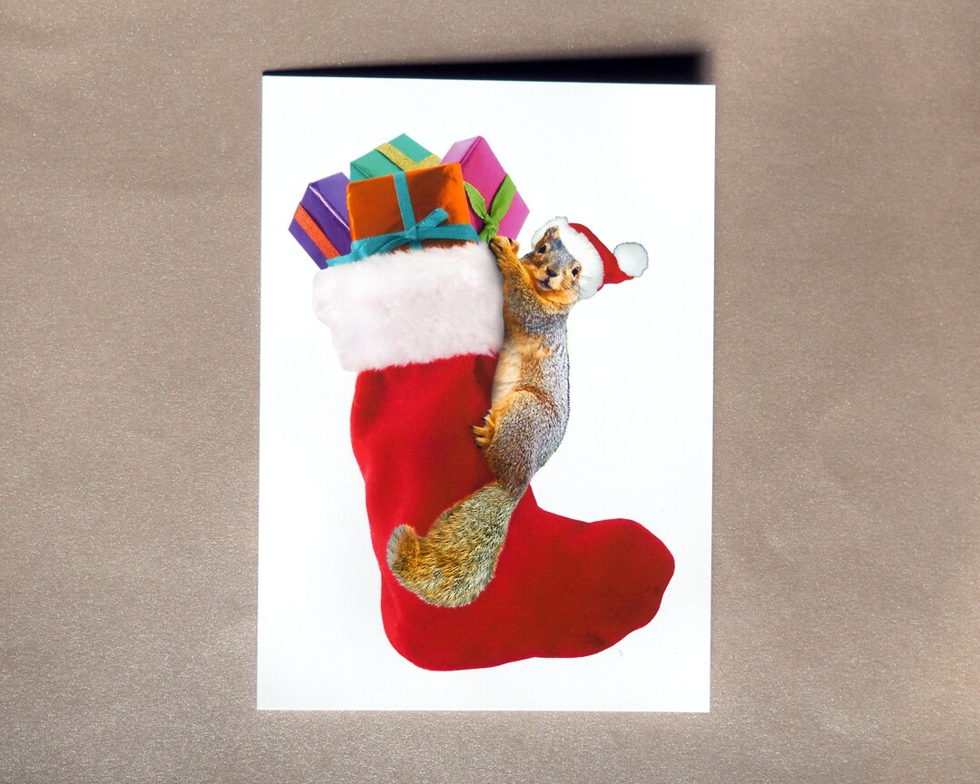Squirrel Stocking Christmas Card - Etsy