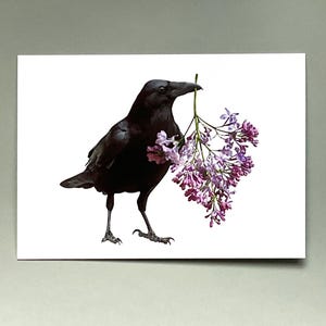 Carte Fête des Mères fleurs lilas corbeau