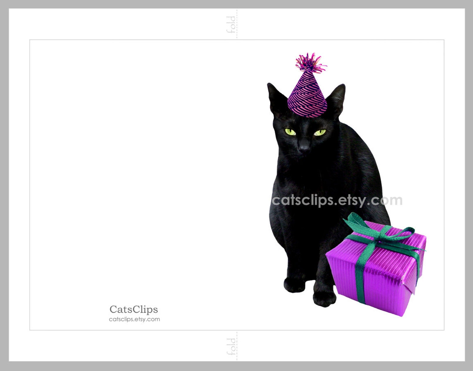 Black Cat Present Printable Birthday Card - Etsy