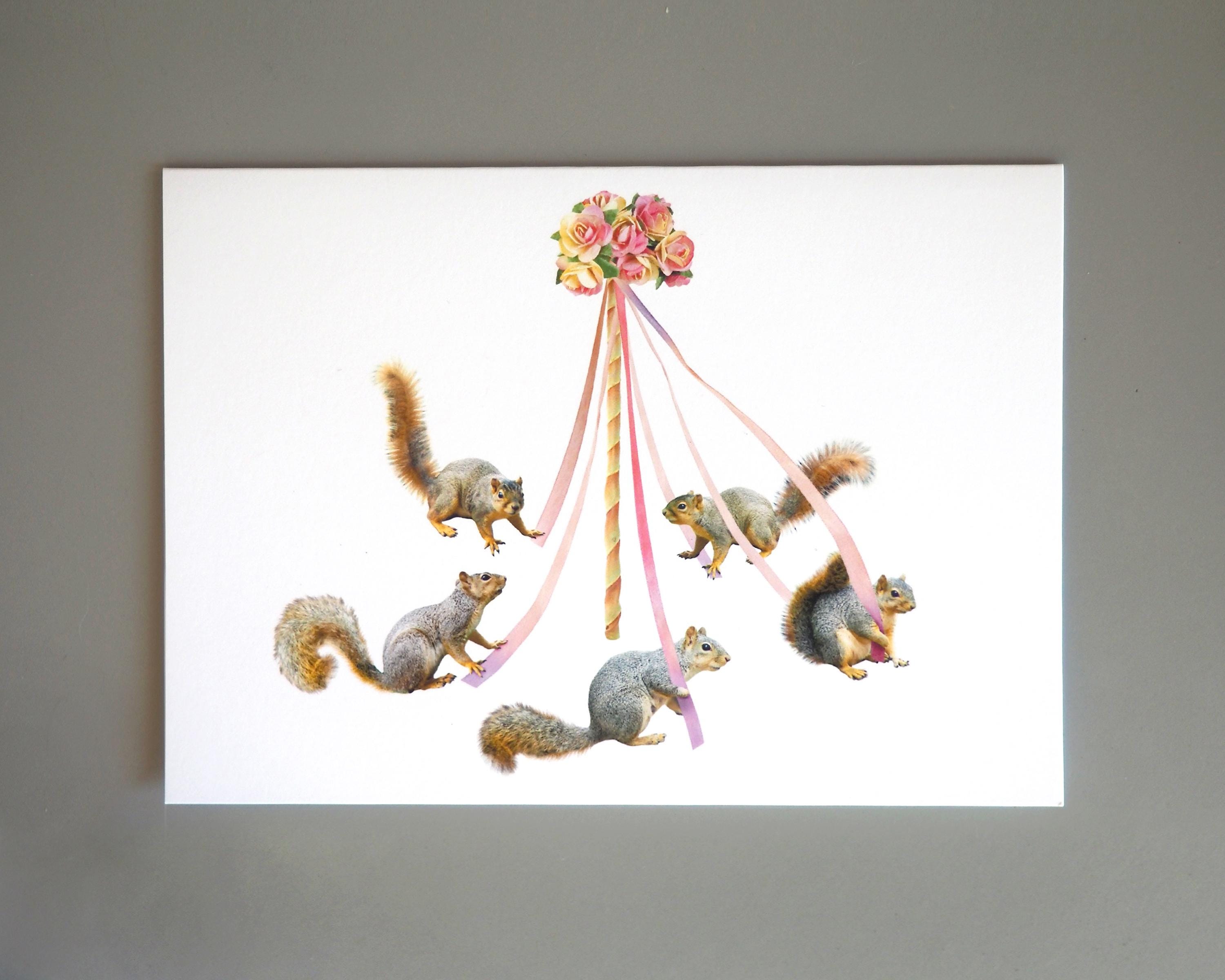Squirrels Around the Maypole Card, May Day Squirrel Card - Etsy