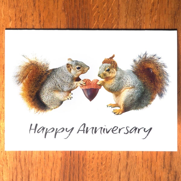 Squirrels with Acorn Heart Happy Anniversary Card