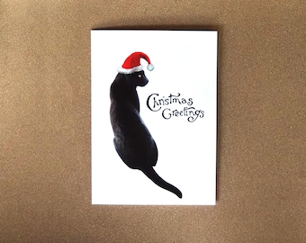 Black Santa Cat Glitter Season’s Greetings Card
