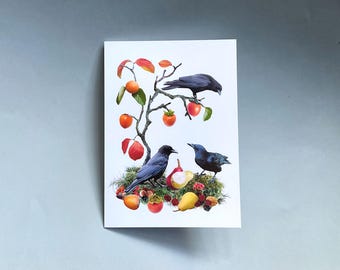 Crows in Persimmon Tree Fall Harvest Card