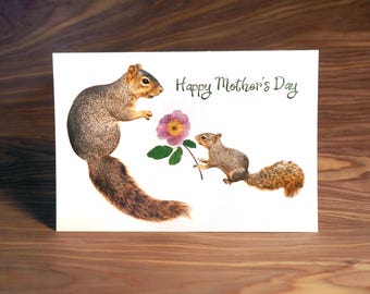 Squirrel Mother's Day Card, Glitter Rose