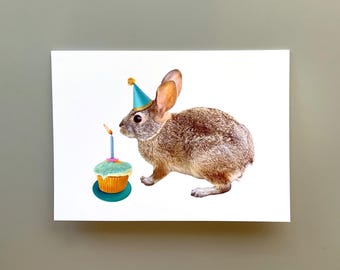 Brush Rabbit Birthday Card, Glittered Bunny Card