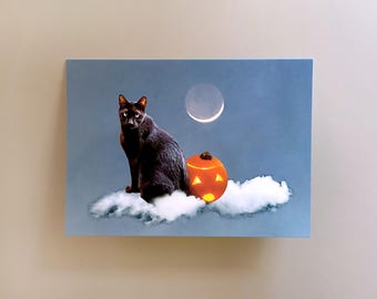 Black Cat Jack-o-Lantern New Moon Halloween Card