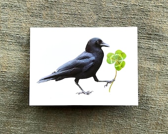 Crow with Clover Spring Card