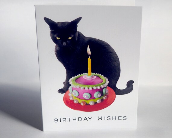 Tarjeta de cumpleaños de pastel de perla de gato negro - Etsy España