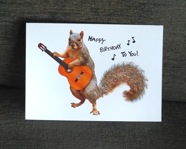 Squirrel Playing Guitar Birthday Card Etsy