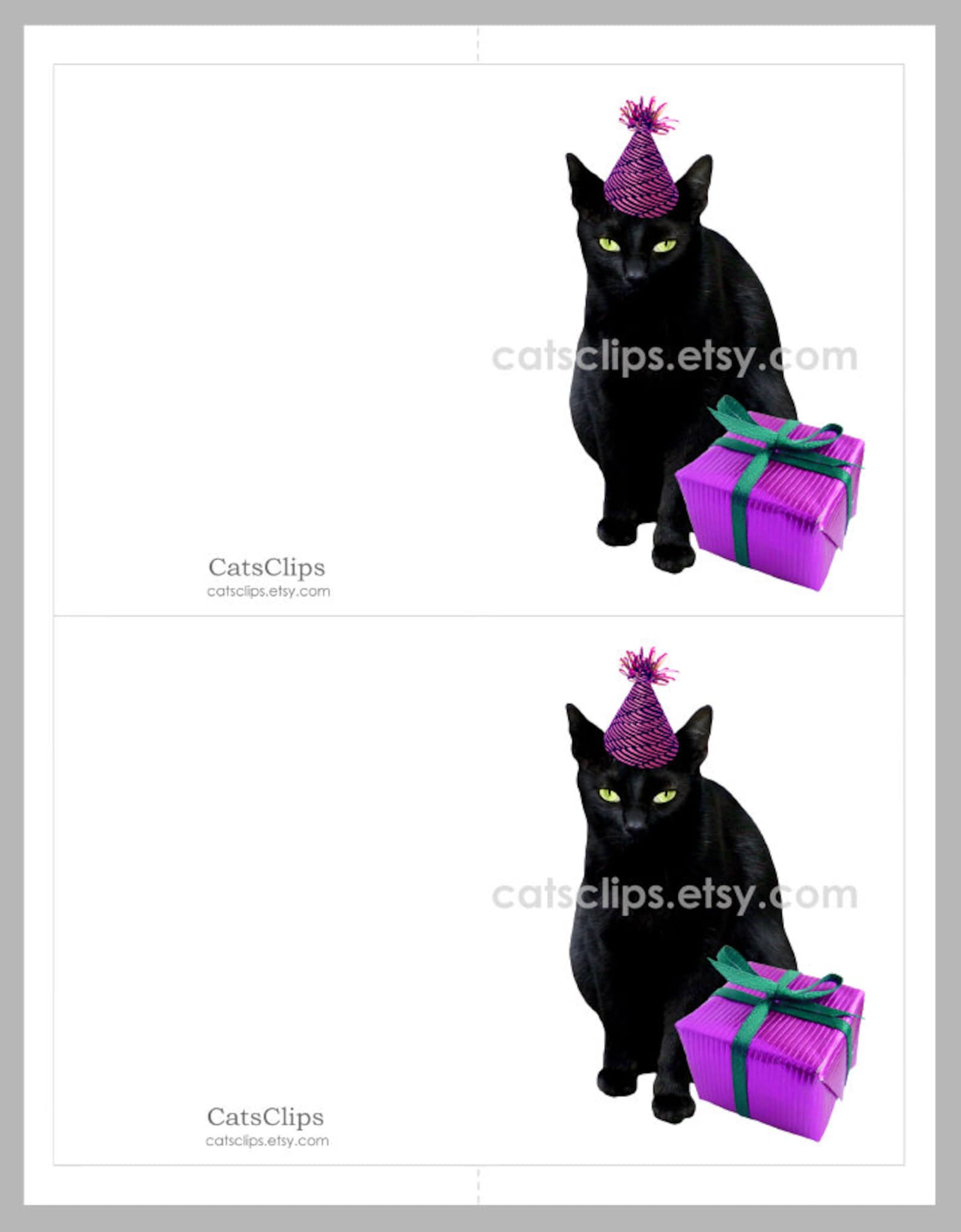 Black Cat Present Printable Birthday Card - Etsy