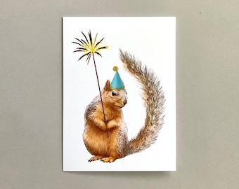 Squirrel with Sparkler Glitter Birthday Card