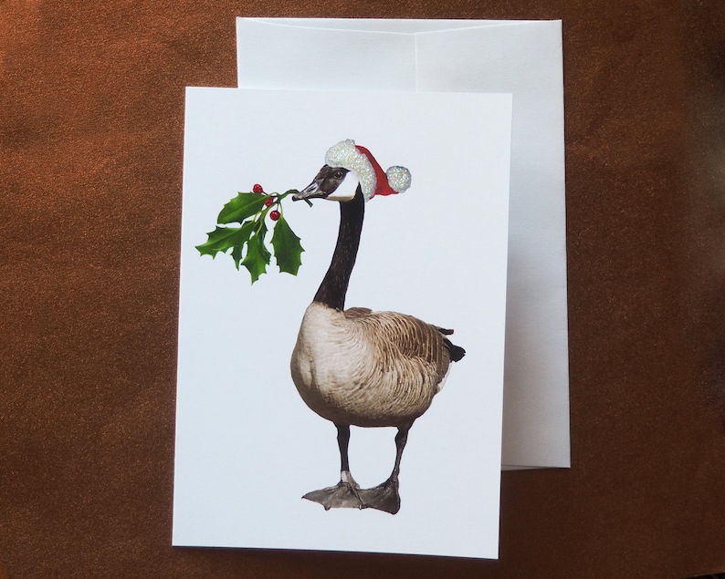 Christmas Goose Glitter Holiday Card Canadian Goose With Etsy