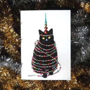 Black Cat Garland Glitter Christmas Card